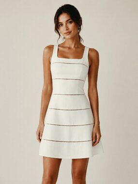 Parker Off White Mini Dress with Ladder Stitch Panels